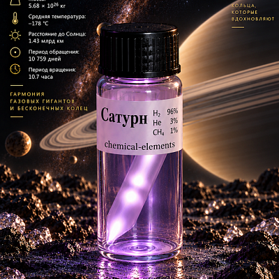 Атмосфера планеты Сатурн H2 96%, He 3%, CH4 1% 6x25 mm