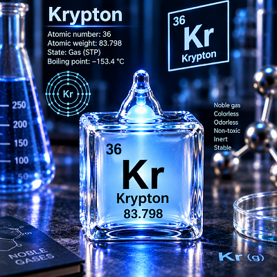 Криптон (Kr) в квадратной ампуле 14 мм для коллекции в кубиках.