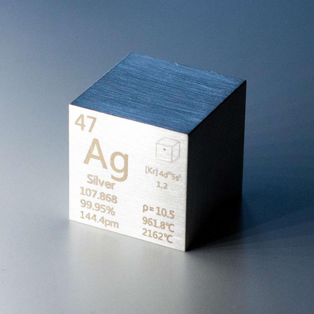 Серебряный кубик (Ag), 99,9%, 1 дюйм (25,4 мм)