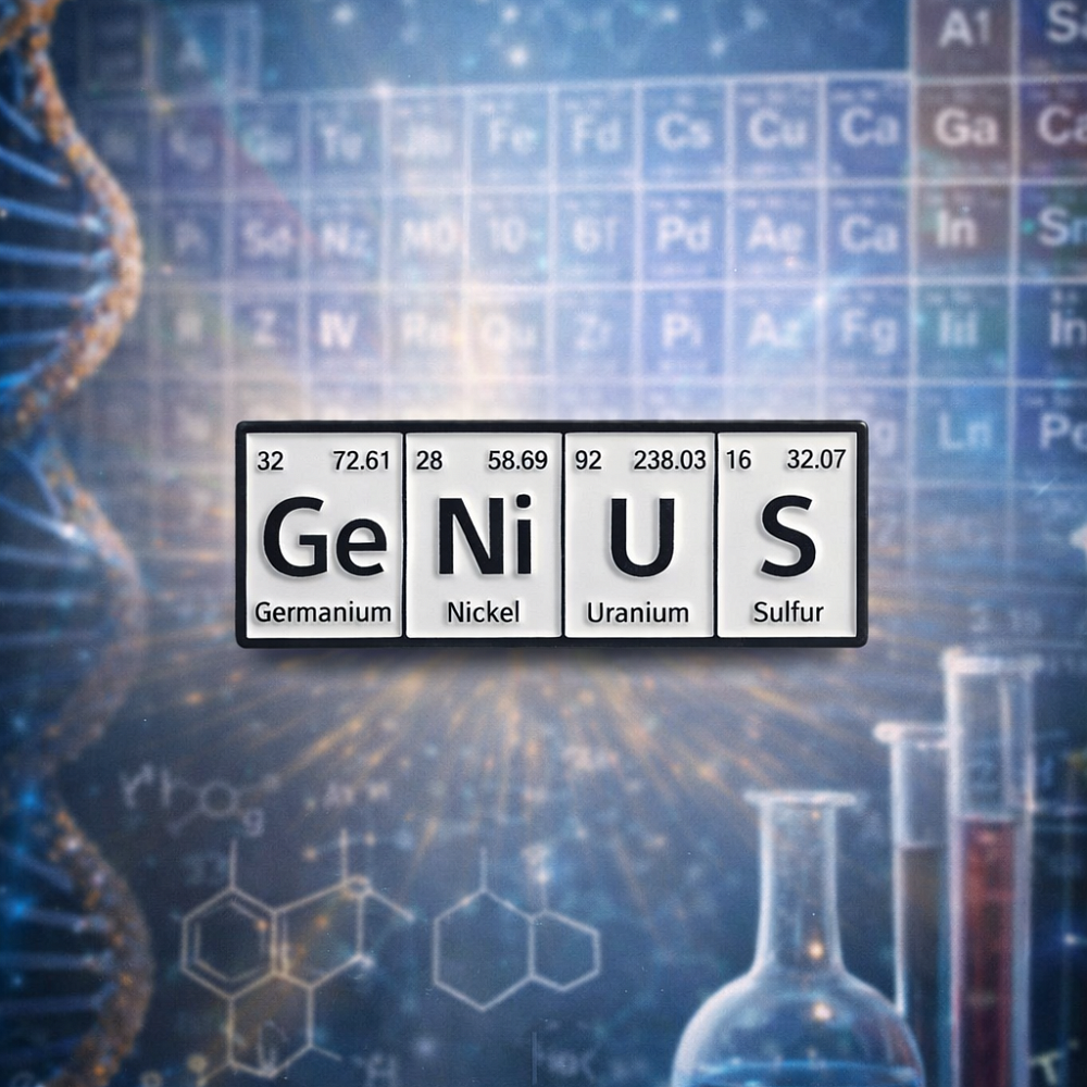 Металлический химический значок GeNiUS, 13х40 мм